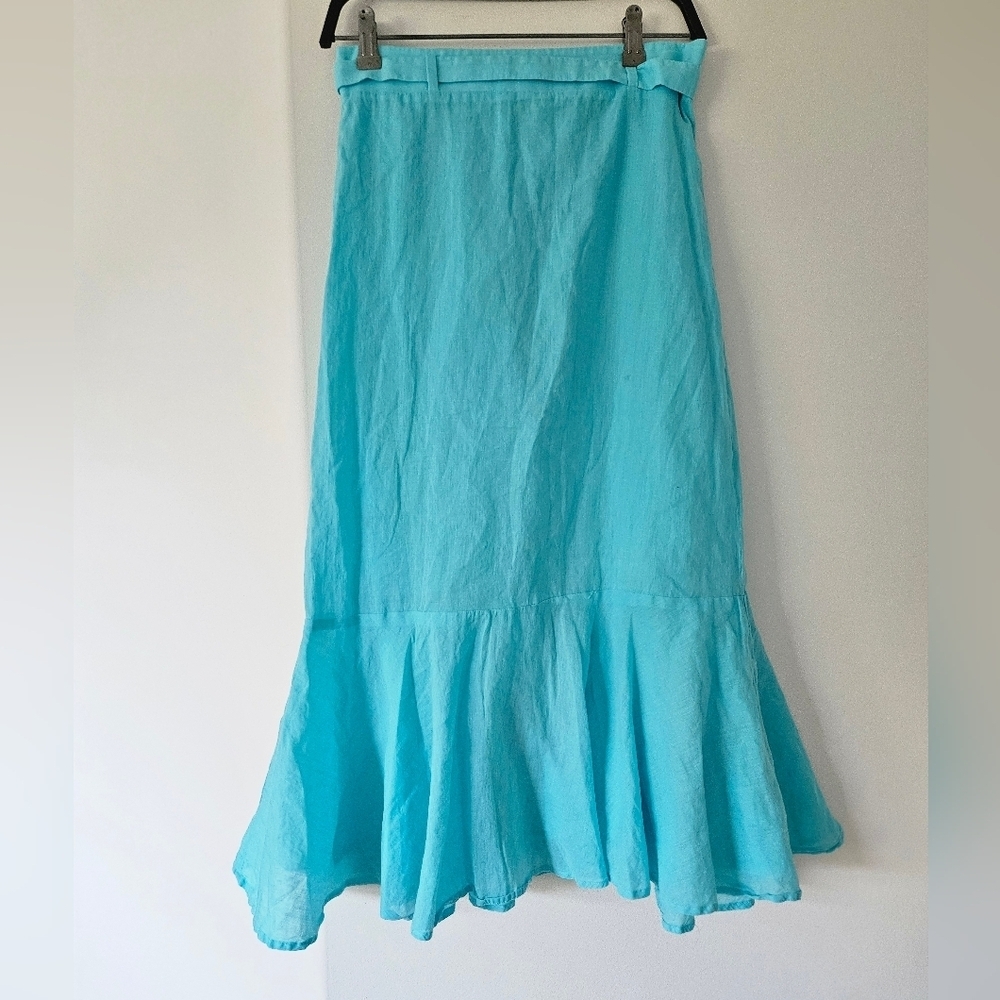 Ann Taylor Blue Asymmetrical A-Line Midi Skirt